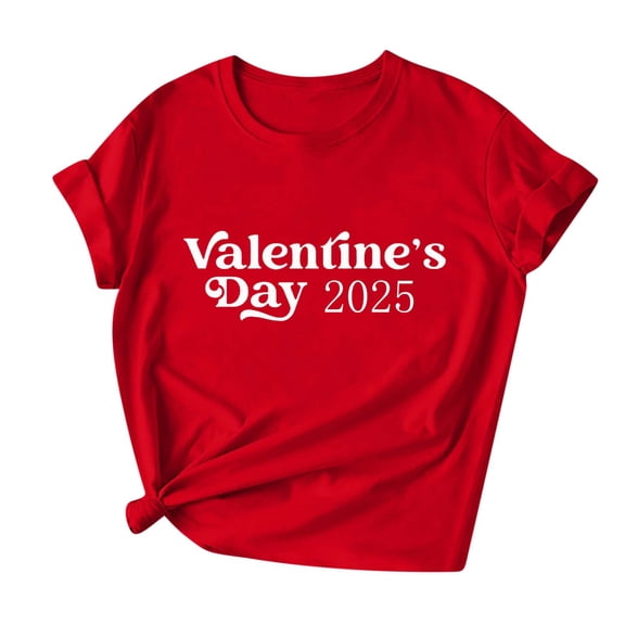 Valentines Days Cute Tops for Women Love Heart Print T-Shirt Crewneck Short Sleeve Basic Tee Shirts