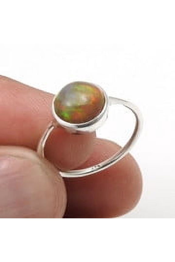 Valentines Deal Black Opal Stone Solid Sterling Silver Bezel Band Ring Size 5.5