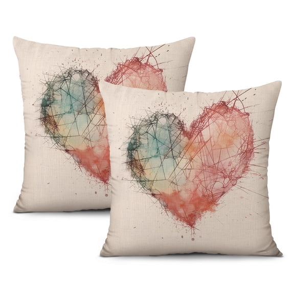 Valentines Decor Colorful Love Heart Throw Pillow Covers 18 X 18 Inch, Set Of 2, Linen Study Sofa Cushion Cover Indoor Living Room Home Decor