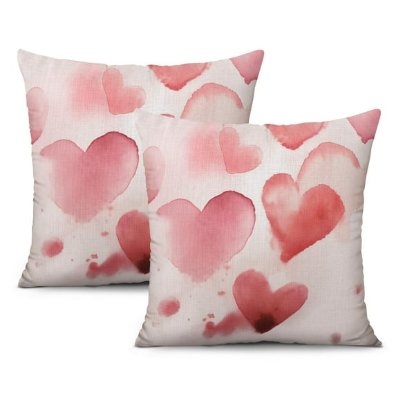 Valentines Decor Pink Love Heart Throw Pillow Covers 18 X 18 Inch, Set Of 2, Linen Study Sofa Cushion Cover Indoor Living Room Home Decor