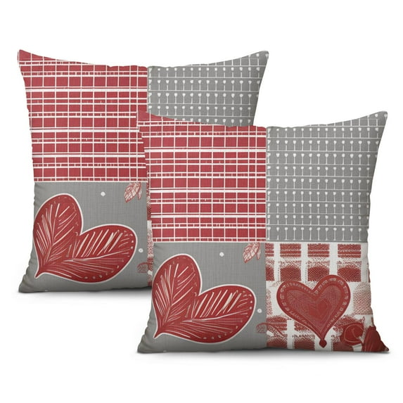Valentines Decor Red Black Stripes Love Heart Gift Throw Pillow Covers 18 X 18 Inch, Set Of 2, Linen Study Sofa Cushion Cover Indoor Living Room Home Decor
