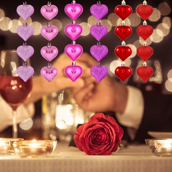 Valentines Decorations, 24PCs Heart Valentine's Day Ornaments ,Valentine Hangs, For Valentine Home, Party, Indoor, Tree, Wedding, Office Decor