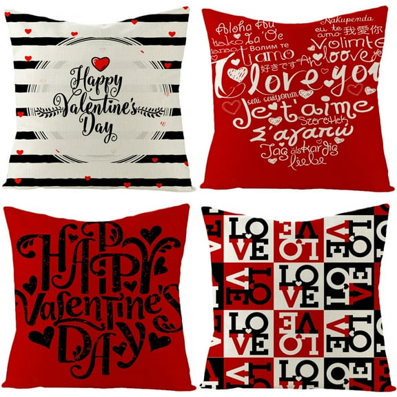 Valentines Decorations Set of 4 Valentines Throw Pillow Covers 18x18 Inches Romantic Pattern Decorative Cushion Covers Outdoor Patio Garden Living Room Sofa Farmhouse Decor