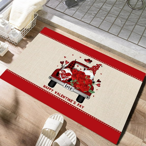 Valentines Decorations Valentines Day Truck Doormat Valentines Welcome Mat for Front Door Red Truckload of Love Rustic Farmhouse Door Mat Non-slip Washable Floor Mat Indoor Outdoor Valentines Decor