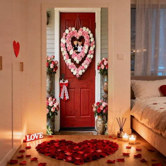 Valentines Door Cover, 35 x 72 Inch Door Curtain for Valentines Day, Polyester Door and Wall Decoration for Party & Festival, Easy to Hang for Home Holiday Decor(C)