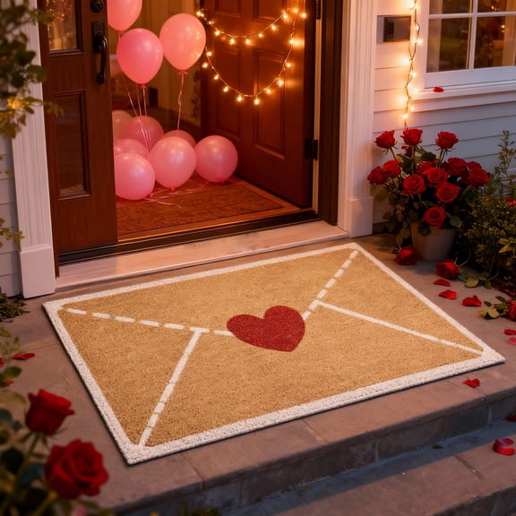 Valentines Door Mat Coir 31 x 20, Romantic Love Heart Welcome Mat, Valentines Front Door Mat Outdoor Entrance Doormat