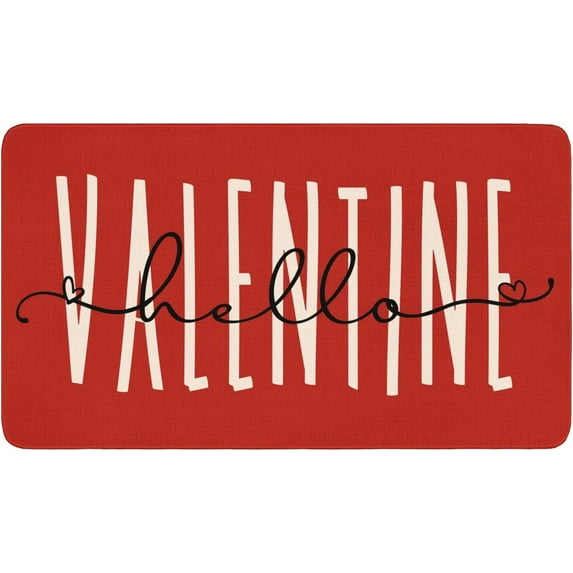 Valentines Door Mat,Red Hello Valentine Hearts Indoor Outdoor Non-Slip Valentine Doormat,Entryway Front Porch Valentine''s Welcome Mat for Entrance Decor,30" x 17"