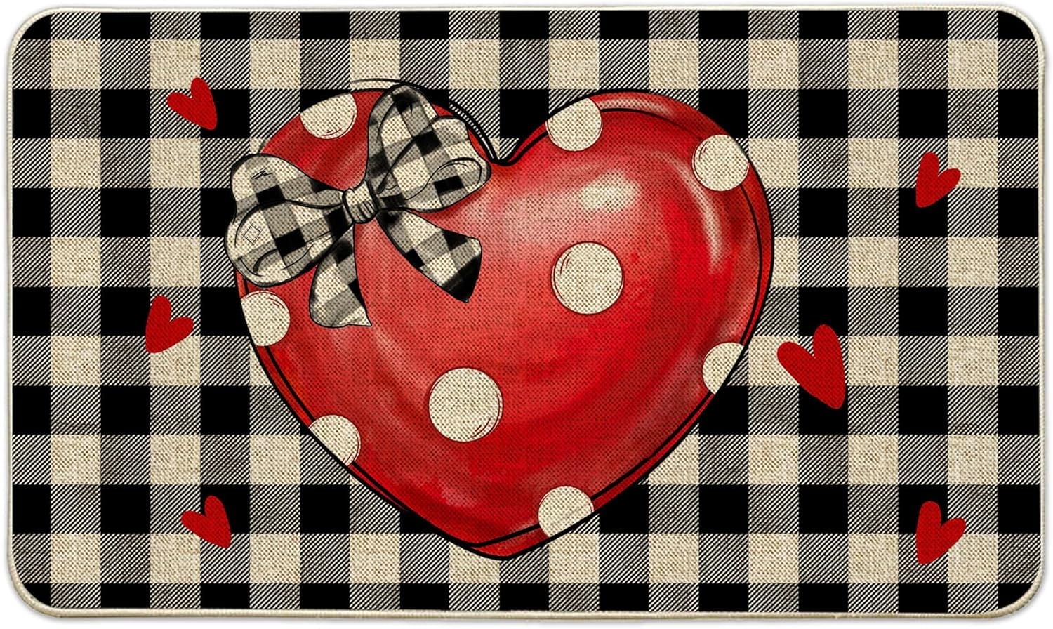 Valentines Door Mats Outdoor 17x29 Inch, Valentines Decor Welcome Mats for Front Door, Farmhouse Buffalo Plaid Doormats for Indoor or Outdoor Decorations, Valentines Day Decor