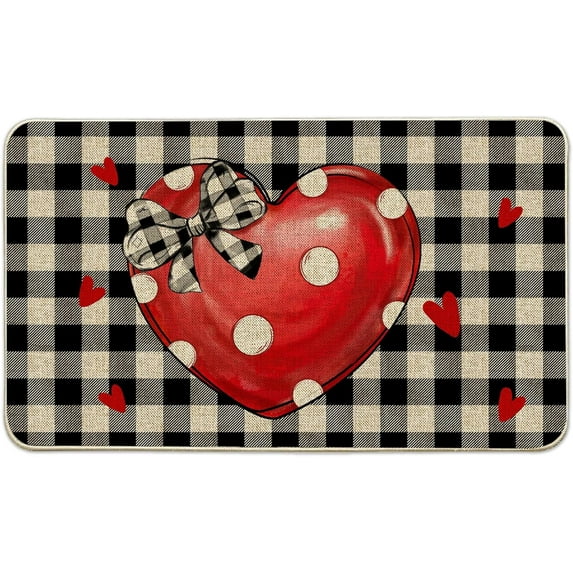 Valentines Door Mats Outdoor 17x29 Inch, Valentines Decor Welcome Mats for Front Door, Farmhouse Buffalo Plaid Doormats for Indoor or Outdoor Decorations, Valentines Day Decor