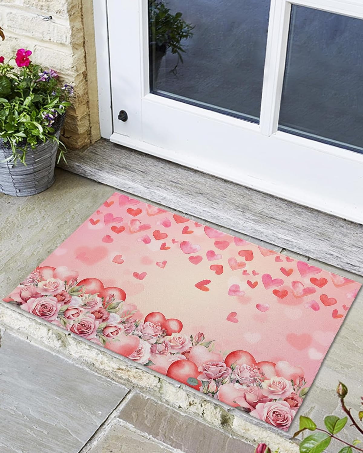 Valentines Doormat Indoor Door Mat, Valentines Day Romantic Love Pink