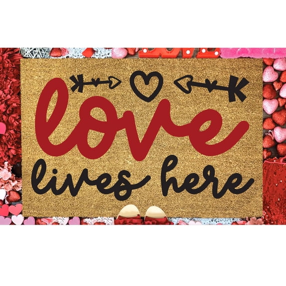 Valentines Doormat Love Heart Doormat Floor Mat Farmhouse Valentine Romantic Home Decor for Front Door Valentine's Day Rugs Valentines Gifts Gift for Women Men 16x24 Inch
