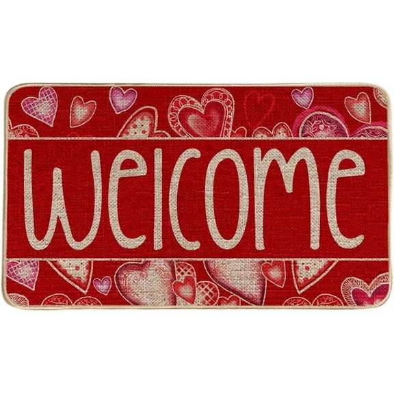 Valentines Doormat Outdoor 17x29 Inch, Love Heart Floor Decorations Front Door Mat for Farmhouse Home Indoor Outside Entry Welcome Rugs DM191