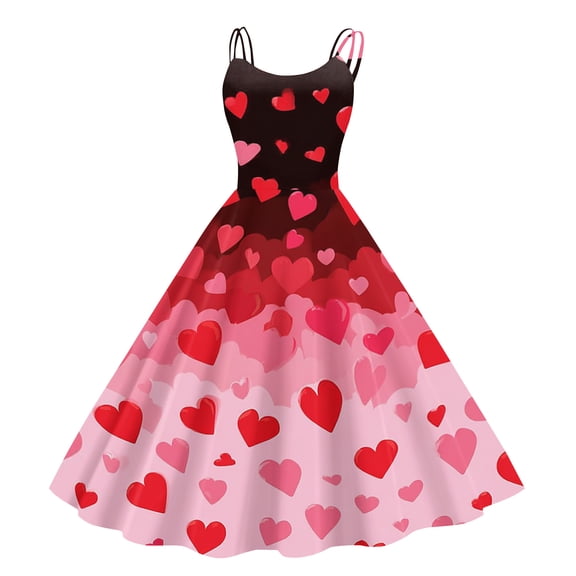 Valentines Dress for Women Sleeveless Letter Printed Hepburn Dresses Graphtic Pink Red Crew Neck Cocktail Swing Funny Clothes 1950s Lovely Heart Spring Love You Patterned Sundress Wine XL