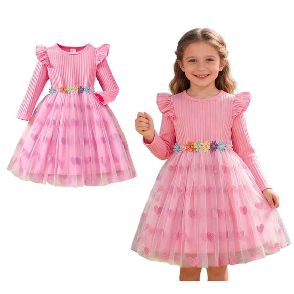 Valentines Dress for Girls Long Sleeve Tutu Dress Girls Ruffle Tulle Dresses Girls Summer Dress 4-5 Years Old Girl Clothes