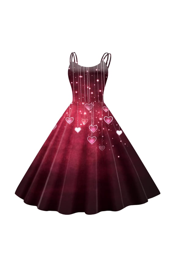 Valentines Dress for Women Sleeveless Love Heart Print Dresses 2026 Spring A-Line Strapless Cocktail Punk Dress Hot Pink XL