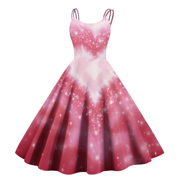 Valentines Dress for Women Spring Summer Sleeveless Love Heart Print Dresses Elegant Evening Prom Party Dress Deep Red L