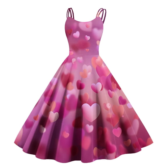 Valentines Dress for Women Spring Summer Sleeveless Love Heart Print Dresses Elegant Evening Prom Party Dress Watermelon Red M