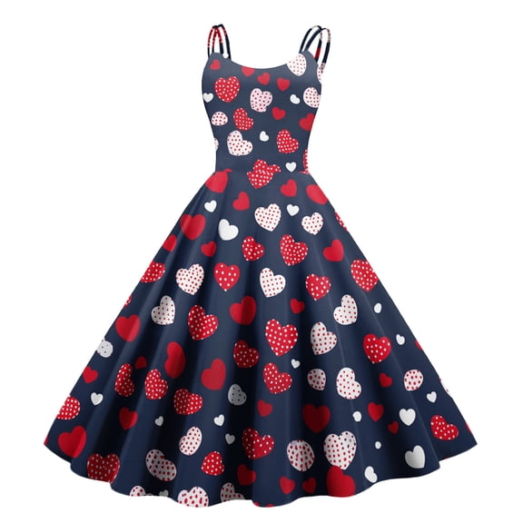 Valentines Dress for Women Spring Summer Sleeveless Love Heart Print Dresses Elegant Evening Prom Party Dress Wine M