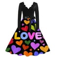 thumbnail image 1 of Valentines Dress for Women with Heart Print and Script Pattern A-line Flared Long Sleeve V-Neck Dress Multicolor 5XL, 1 of 4