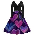 thumbnail image 1 of Valentines Dress for Women with Heart Print and Script Pattern A-line Flared Long Sleeve V-Neck Dress Pink 5XL, 1 of 4