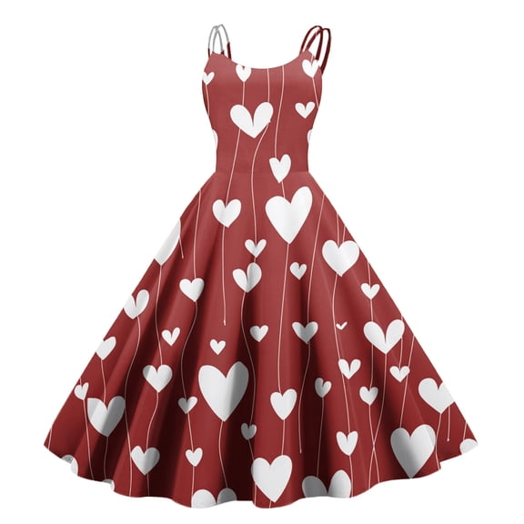 Valentines Dresses for Women Heart Printed Mini Dress Fit and Flare Sleeveless Wedding Guest Dresses Light pink S
