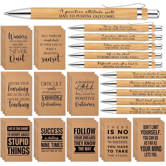 Valentines Employee Appreciation Gift Bulk 35 Inches Small Inspirational Notebooks Motivational Bamboo Pens Thank You Gifts Kraft Pocket Journals Notepads for Coworker Team(Quotes,120 Pcs)