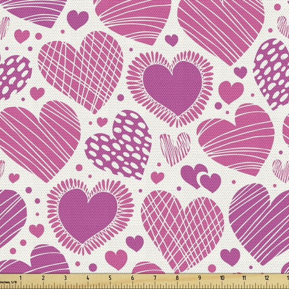 Ambesonne Valentines Fabric by the Yard Upholstery, Pink Romantic Motifs, 3 Yards, Hot Pink White