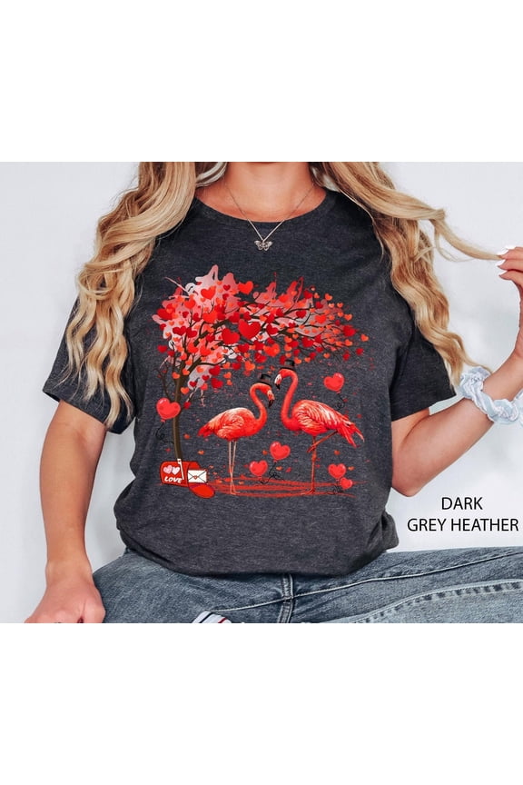Valentines Flamingo Shirt, Flamingo Lovers Shirt, Heart Tree Shirt, Flamingo Women, Cute Couple Shirt, Valentines Heart Shirt Sweatshirt All Size S-5XL