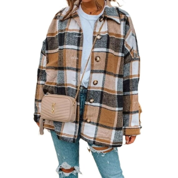 Christmas Flannel Shirts for Women Casual Plaid Long Sleeve Shackets Jackets Womens Button Down Boyfriend Coats Blouses Shermie