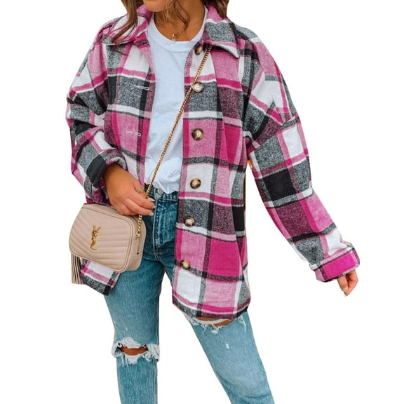 Christmas Flannel Shirts for Women Casual Plaid Long Sleeve Shackets Jackets Womens Button Down Boyfriend Coats Blouses Shermie