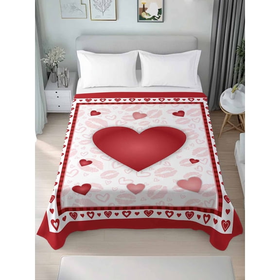 Valentines Full Size Flat Sheet, Wrinkleproof & Fadeproof Cooling Flat Bed Sheet Only, Romantic Red Lips Love Heart Breathable Soft Bedding Top Sheets 81 x 96 Inches