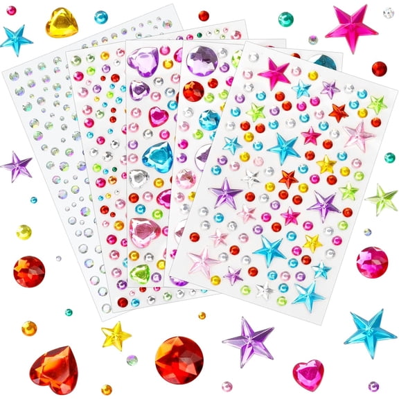 Valentines Gem Stickers Rhinestones for Crafts 971pcs, Sparkling Cute Star Heart Round Small Stickers for Women Adults, Glitter Jewels Stickers for Face Eye Body Makeup, Craft Supplies DIY Decoration