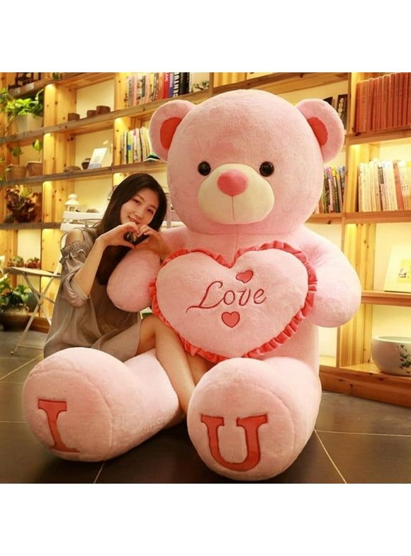 Valentines Giant Teddy Bear Heart Pillow Plush Stuffed Animal 80cm Pink