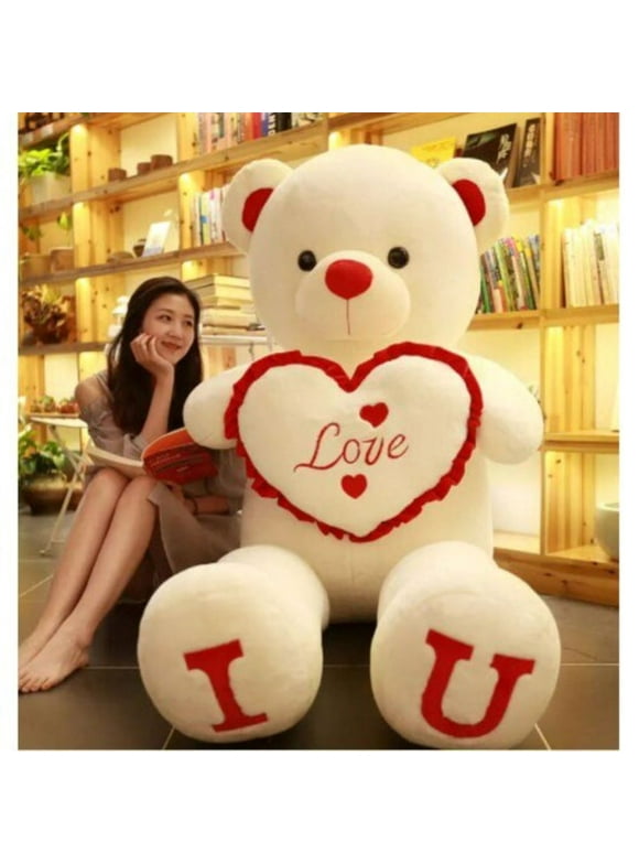 Valentines Giant Teddy Bear Heart Pillow Plush Stuffed Animal 80cm White Red