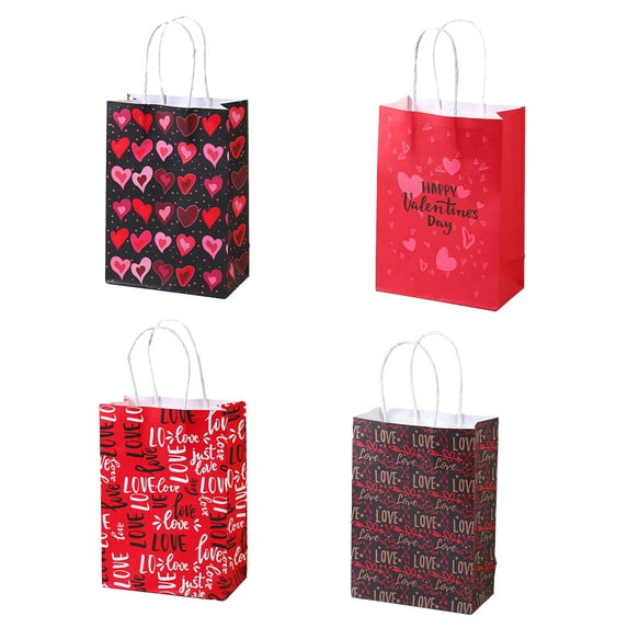 Valentines Gift Bags Party Favors Valentine'S Day Party Kraft Bags Paper Red And Pink Color Hearts Bags With Handle -Style4;