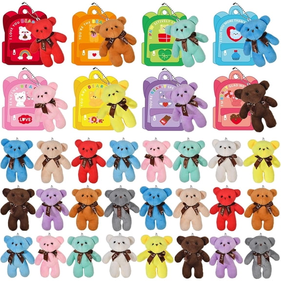 Valentines Gift Cards for Teens, 24 Packs Valentines Plush Bears Toy Stuffed Animal Plush Toys for Kids Girls Boys Valentines Classroom School Exchange Prize Party Favors Gifts