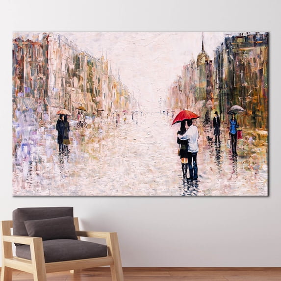 Valentines Gift Printed, Landscape Art, View Art, Couple With Red Umbrella, Gift for Couples Canvas, City Landscape Canvas, Canvas Wall Decor - Black Framed