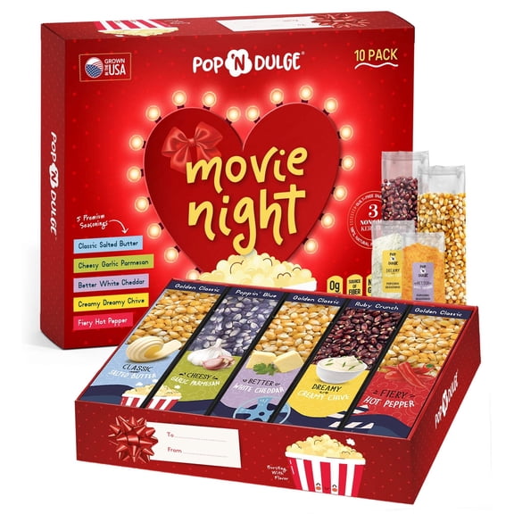 Valentines Day Movie Night Heart Popcorn Gift Set For Her, Him and Couples