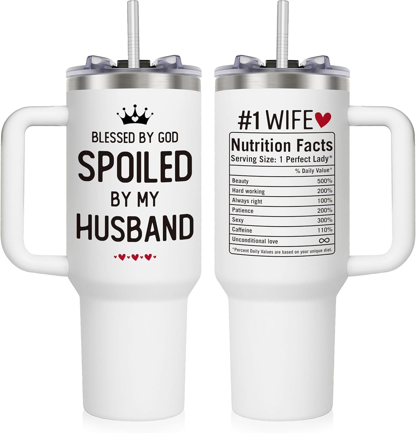 40 Oz Stainless Steel Tumbler with Handle and Straw Valentines Gifts for Wife from Husband, Birthday Valentines Day for Her, Christian Religious Gifts for Women