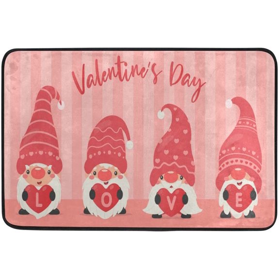 Valentines Gnome Hold Hearts Door Mat Non-Slip Doormats Washable Floor Mat Home Decor Area Rug Carpets for Kitchen Living Bedroom Indoor Outdoors Use 23.6 x 15.7 Inch