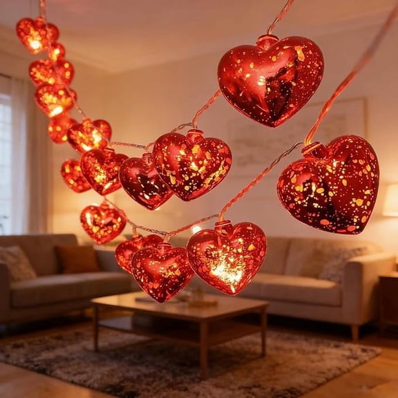 Valentines Heart Decoration Lights, 9.8 Ft Valentine String Lights Battery Operated 20 LED Red Shining Love Shape Lights , Valentines Heart Light for Indoor Outdoor Wedding Bedroom Valentine Décor