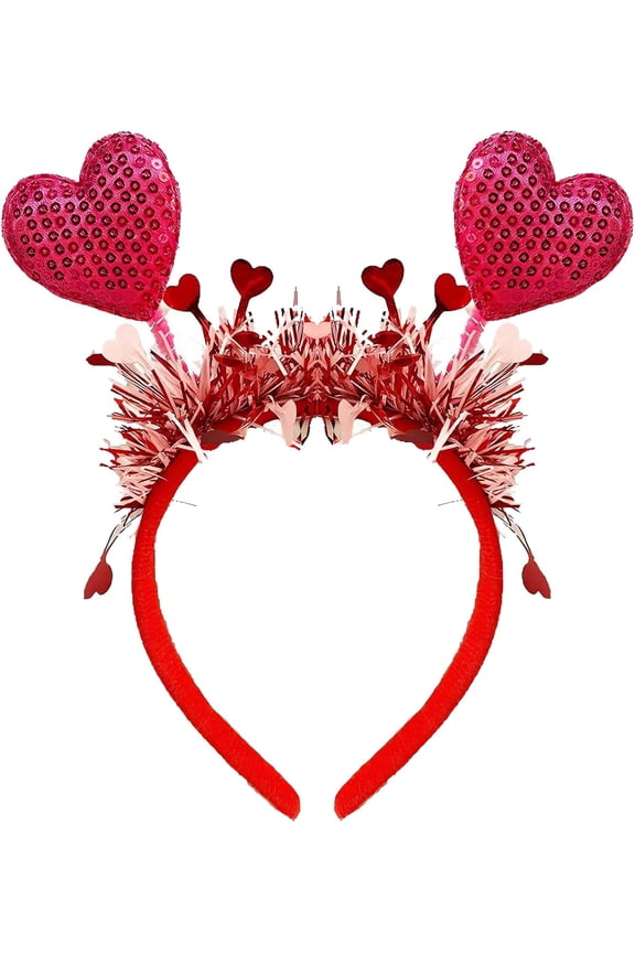 Valentines Heart Headband, Pink Sequin Heart Headband Valentines Accessories for Woman, Valentines Party Wedding Outfit Supplies Decoration
