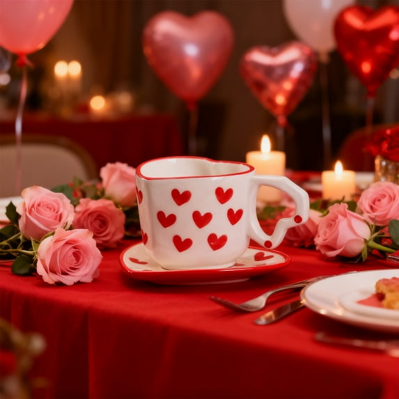 Valentines Heart Mug – Romantic Stoneware Coffee Cup, Holiday Drinkware, Christmas, Birthday Gifts for Couples, Her, Boyfriend, Girlfriend 5.51x2.75x2.75 in