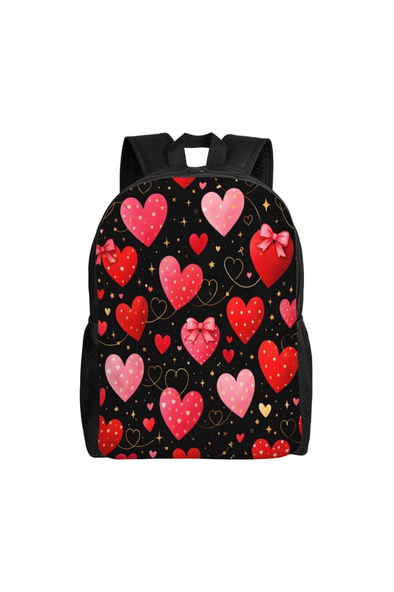 Valentines Heart Pattern Backpack Full Front Print Travel Laptop Bag for Men and Women