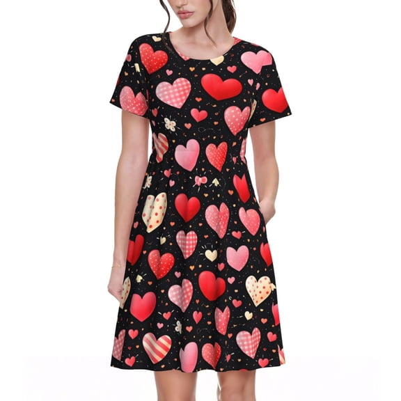 Valentines Heart Pattern Dresses Short Sleeve Nightdresses for Women