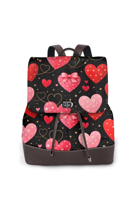 Valentines Heart Pattern Women's Leather Backpack All-Over Print Bag for Work and Travel