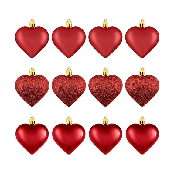Valentines Heart Shaped Ornaments Hearted Tree Ornament, Glass Blown Ornaments Baubles for Valentine's Wedding Anniversary, Handcrafted Glass Matte & Glitter Finish Ball Hanging Decoration (Red)