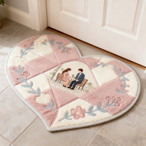 Valentines Heart Shaped Rugs Galentine Day Love Bath Mats Cute Chenille Rugs Non Slip Washable for Home Entrance Bathroom Shower Floor Decor, 16'' x 20''