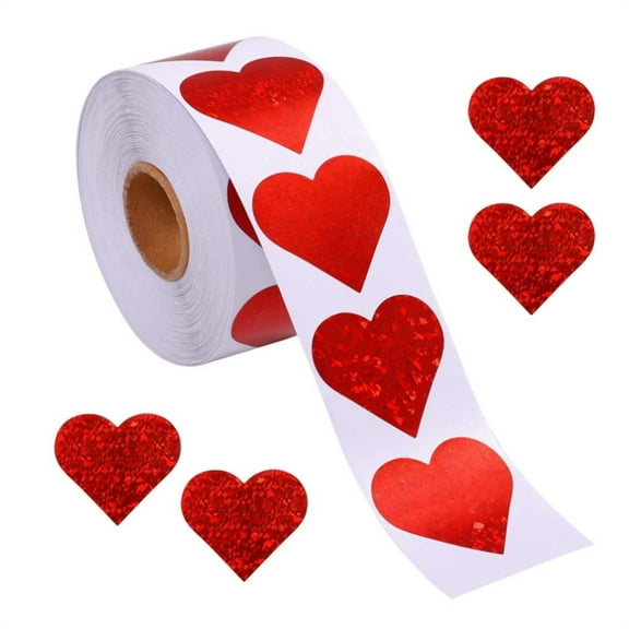Valentines Heart Stickers, Heart Sticker Rolls, 2026 Valentine Day Sticker Decoration for Envelope, Romantic Decor for Gift Wrapping Cards Party DIY Crafts (500 Pcs Per Roll)