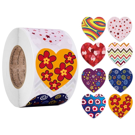 Valentines Heart Stickers, Heart Sticker Rolls, 2026 Valentine Day Sticker Decoration for Envelope, Romantic Decor for Gift Wrapping Cards Party DIY Crafts (500 Pcs Per Roll)